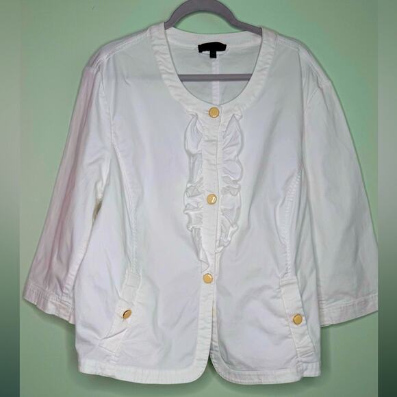 Talbots White Ruffle Blazer with Cream Buttons Womens Size 24 - Picture 1 of 8